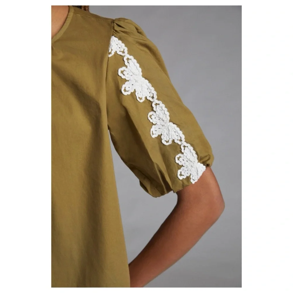NWOT Anthropologie Appliqué Top in Olive  Size Medium_3